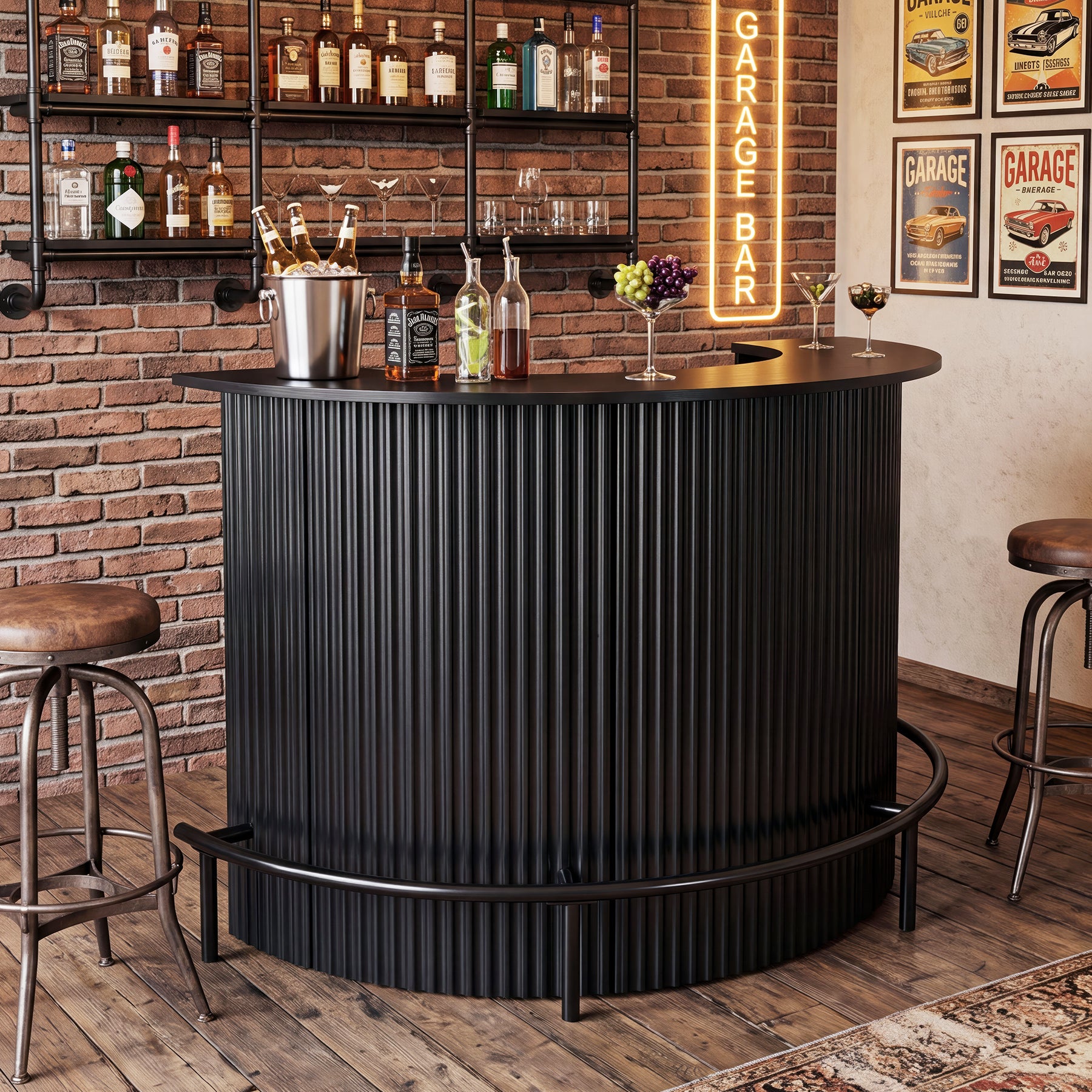 4-Tier Bar Table, Arc-Shaped Home Bar Units with Metal Footrest for Home Kitchen