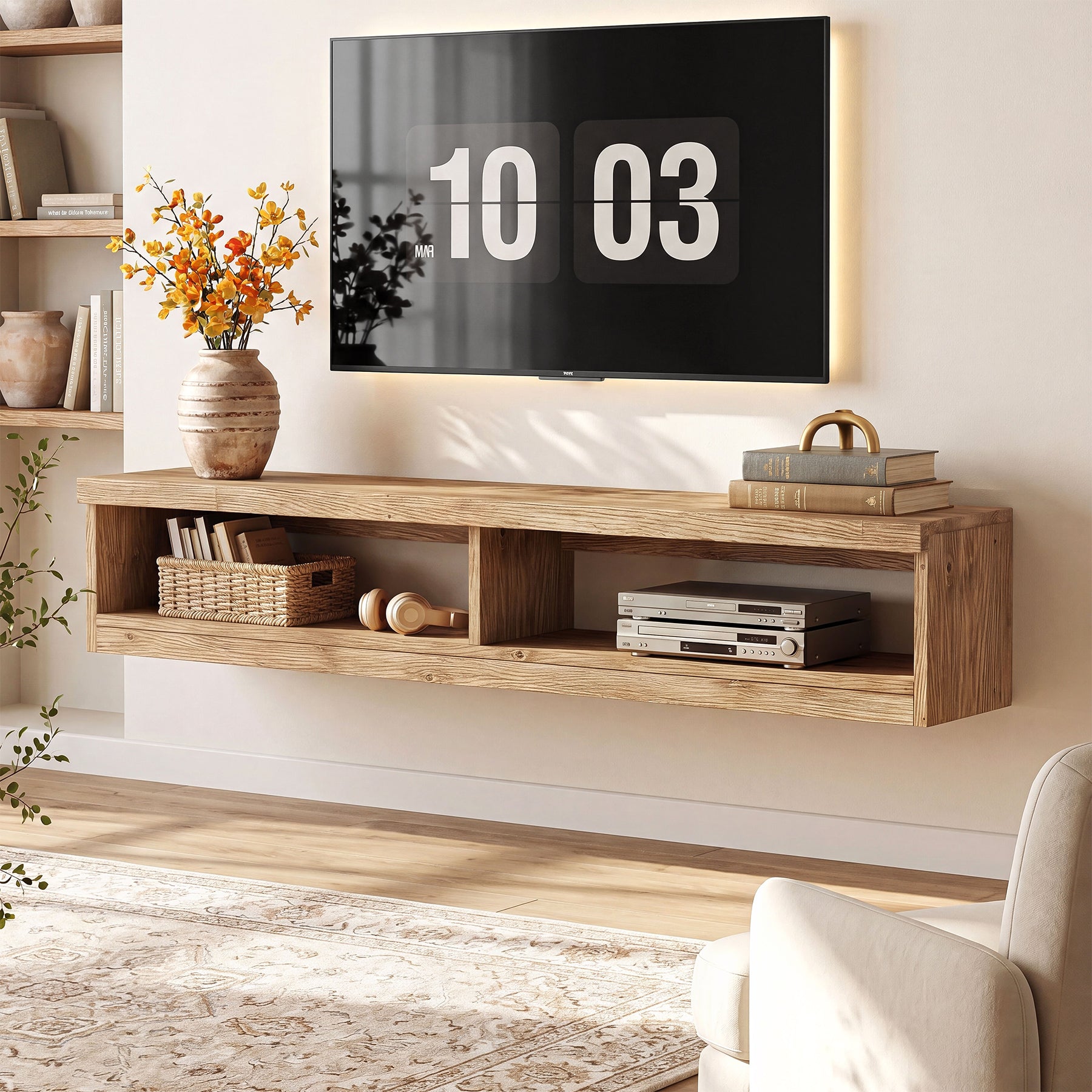 Tribesigns 55-Inch Floating TV Stand, Wall Mounted Solid Wood Media Console for Living Room and Bedroom