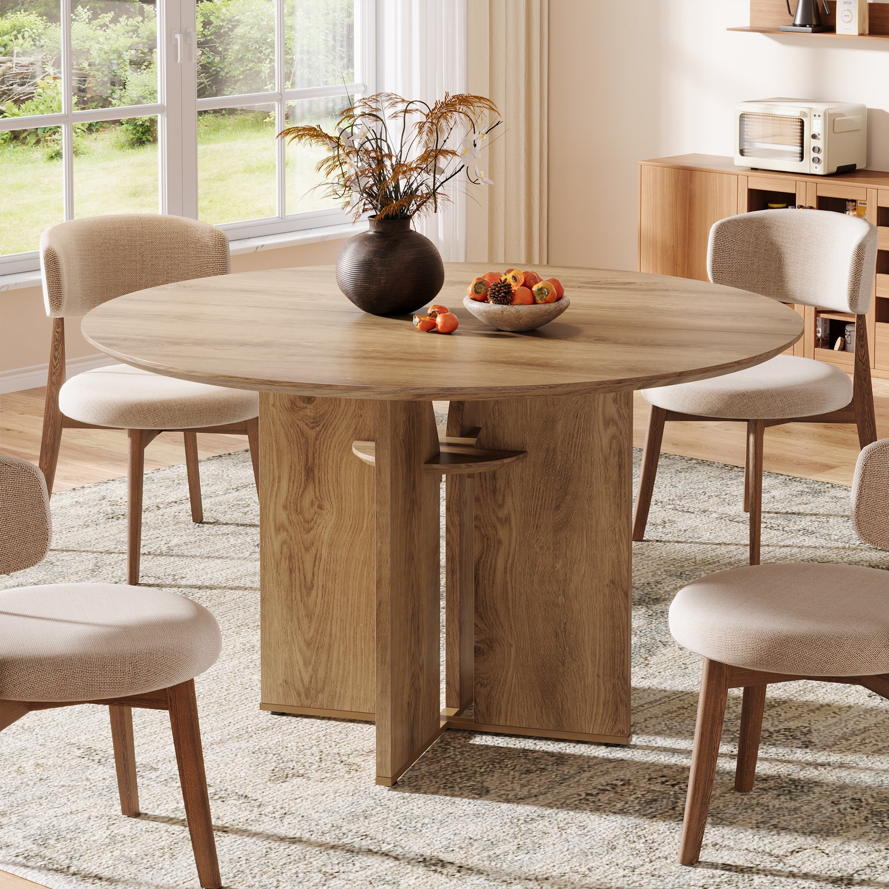 Round Dining Table, 39.37" Kitchen Table with Lower Storage Shelf