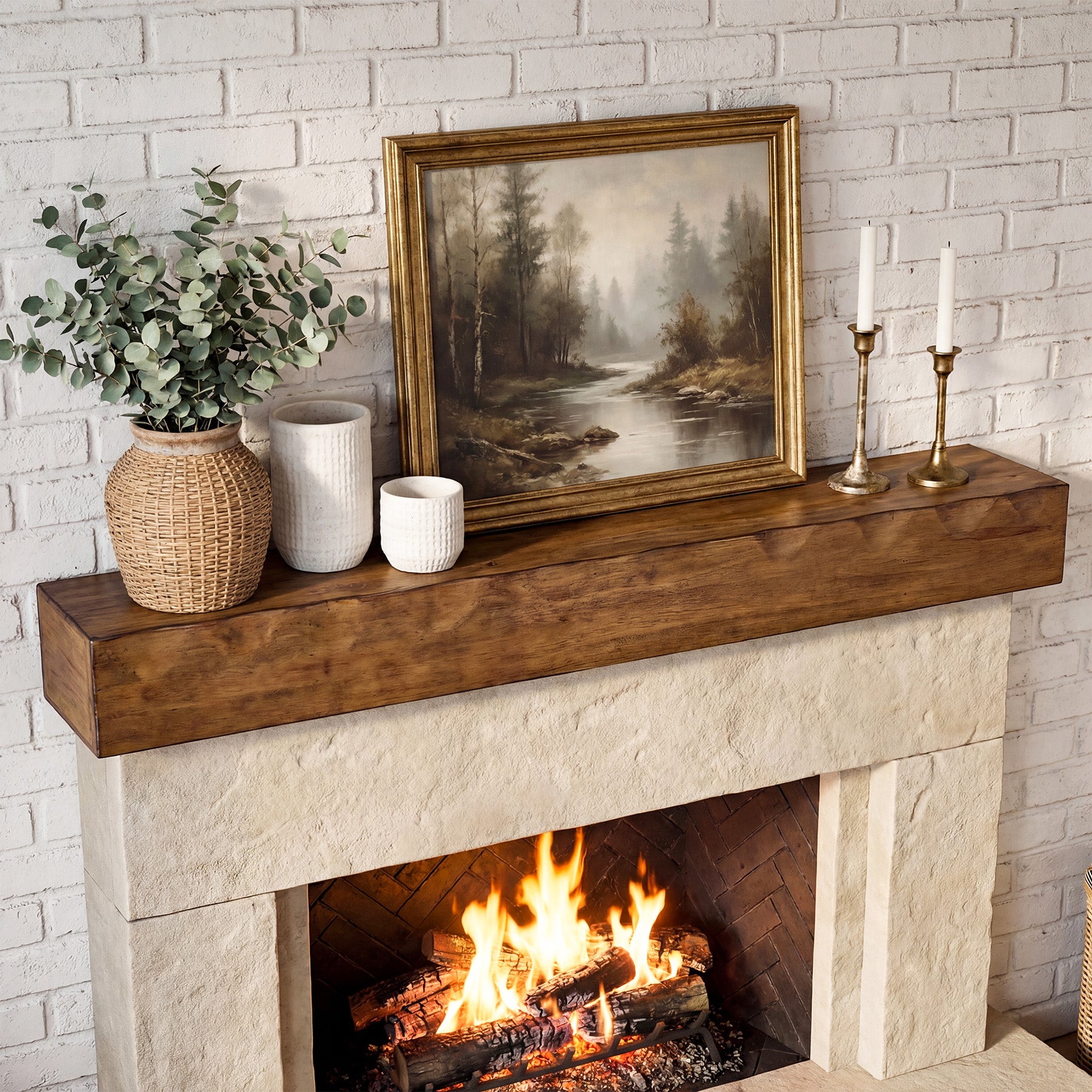 63" Fireplace Mantel Shelf, Solid Wood Wall Floating Mantel Shelf for Over Fireplace