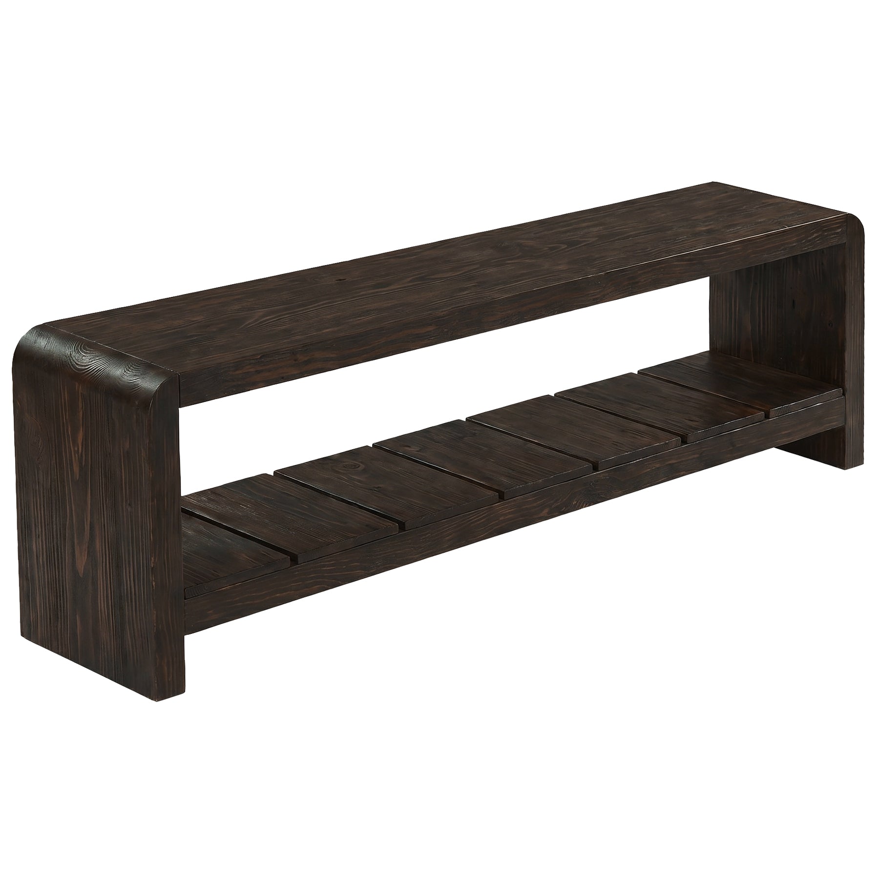 59" Solid Wood Entryway Bench, Farmhouse End of Bed Seating Shoe Bench with Storage