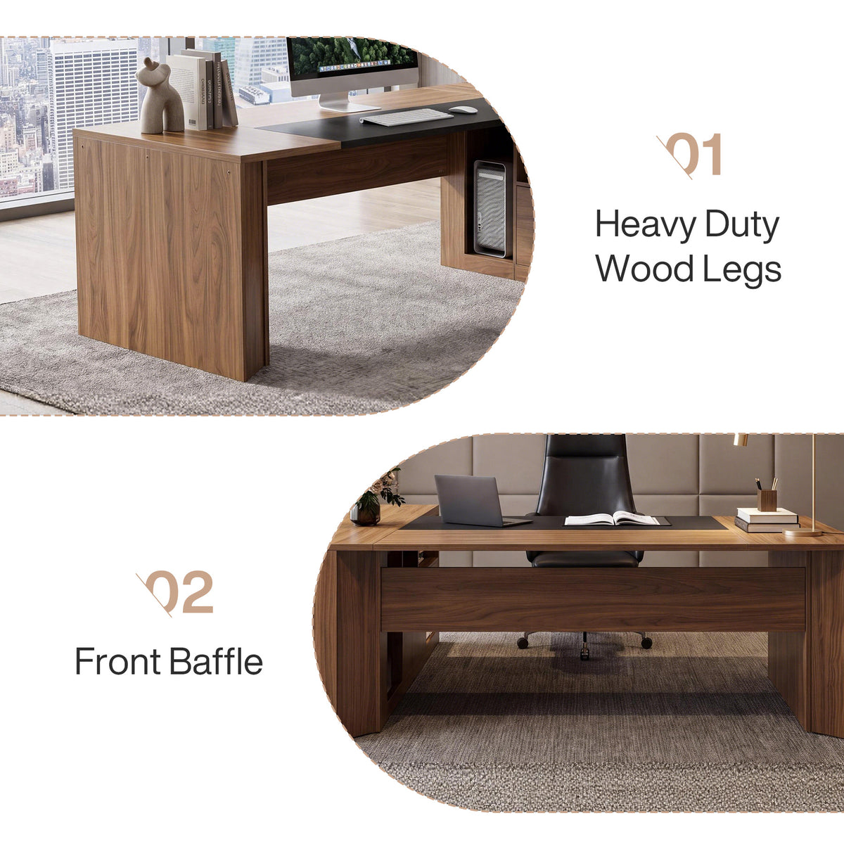 79" L-Shaped Executive Desk with File Cabinet, Modern Computer Desk with Storage for Home Office