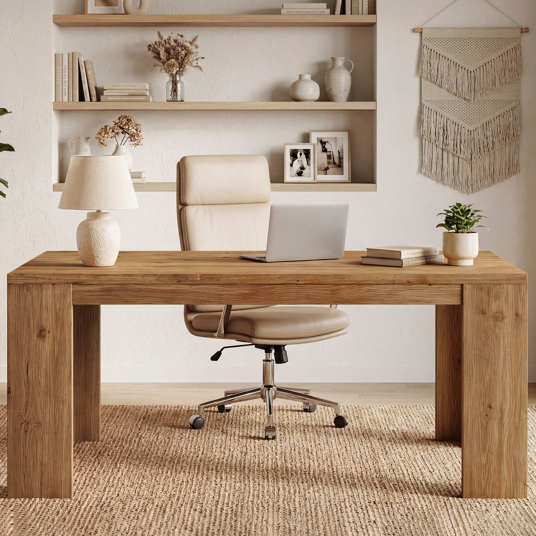 Tribesigns 63" Solid Wood Executive Desk, Farmhouse Office Desk for Home