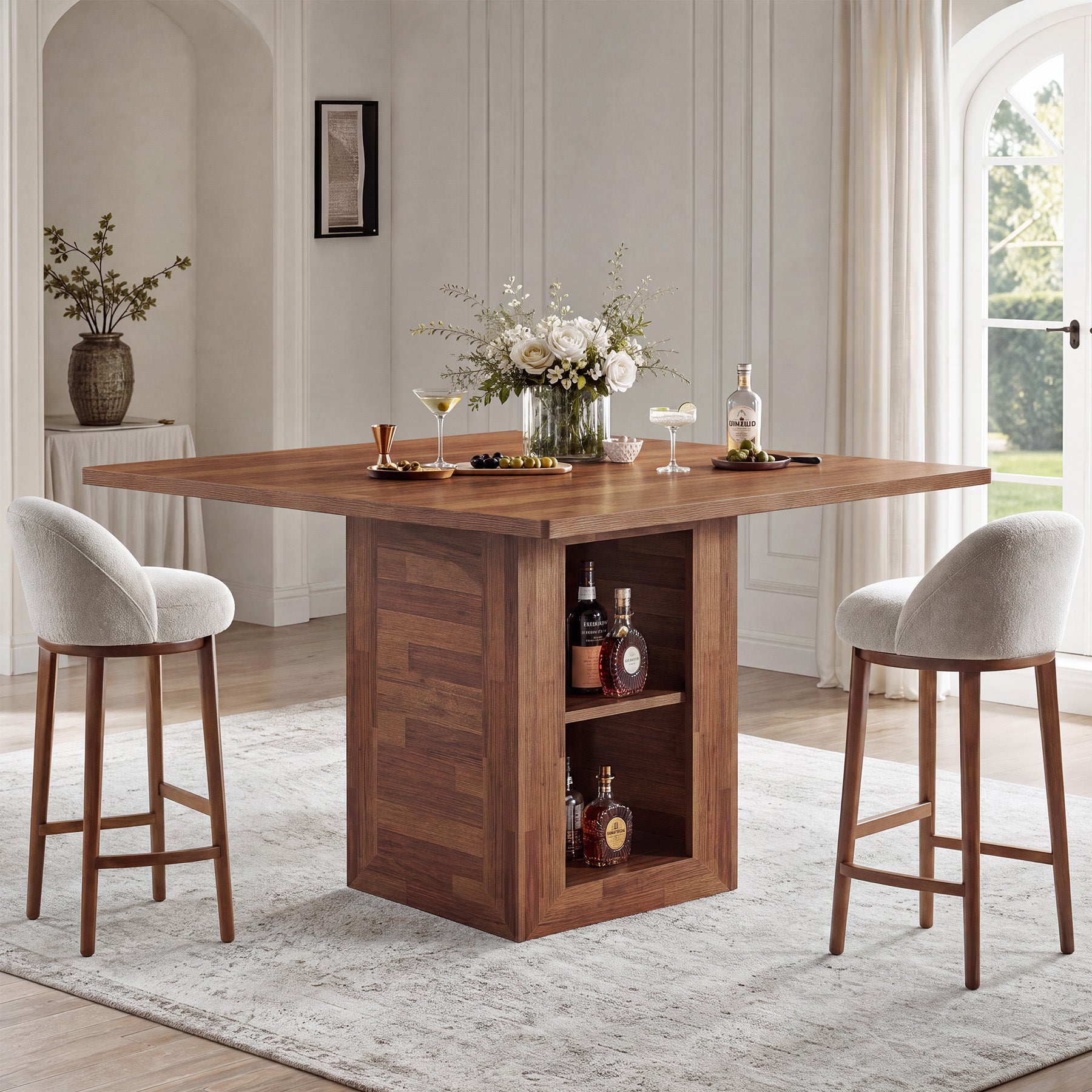 47" Square Counter Height Dining Table with Open Storage, High Top Kitchen Table