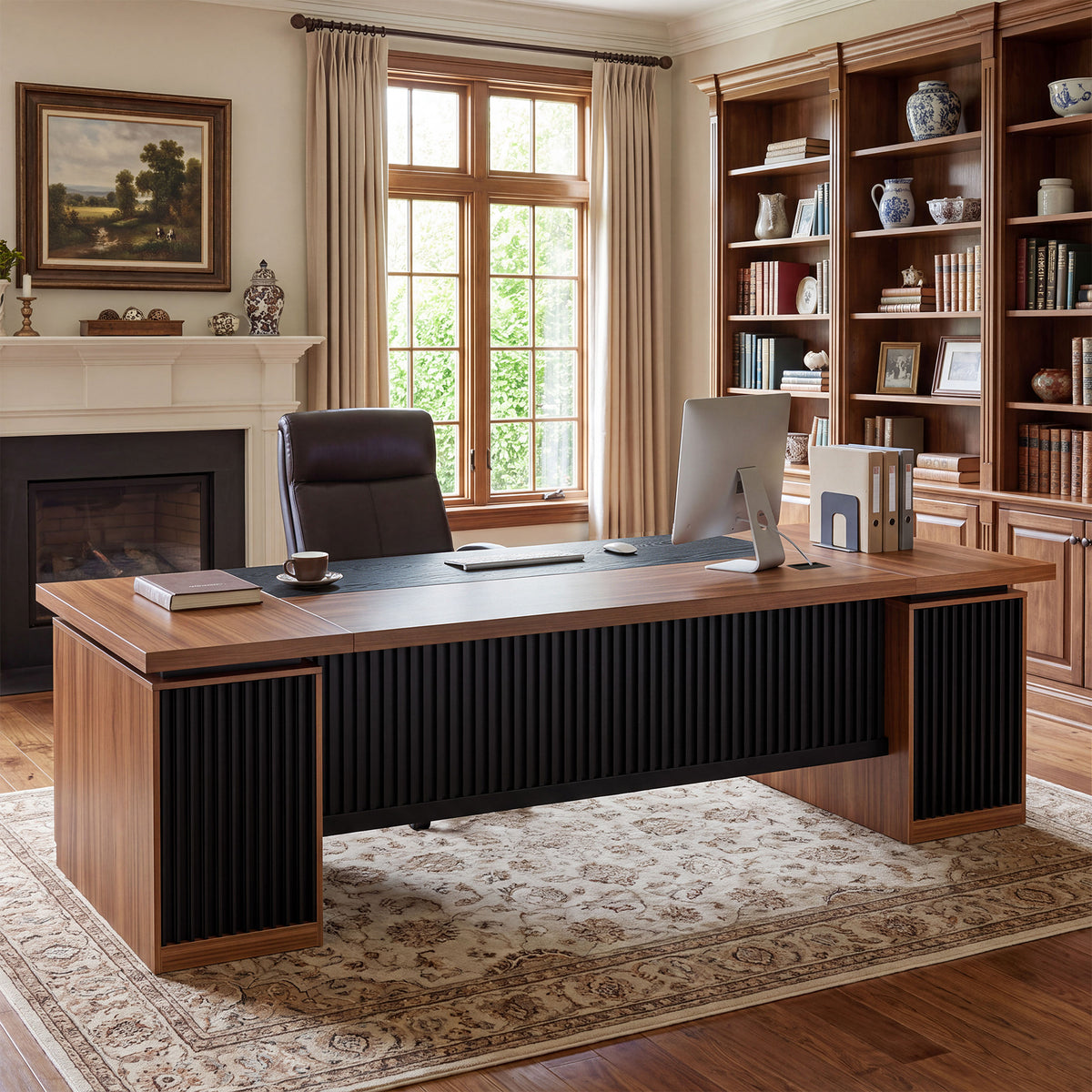 102.3" Large Executive Desk, Oversized Office Desk with Storage Cabinet, File Drawers & CPU Tower