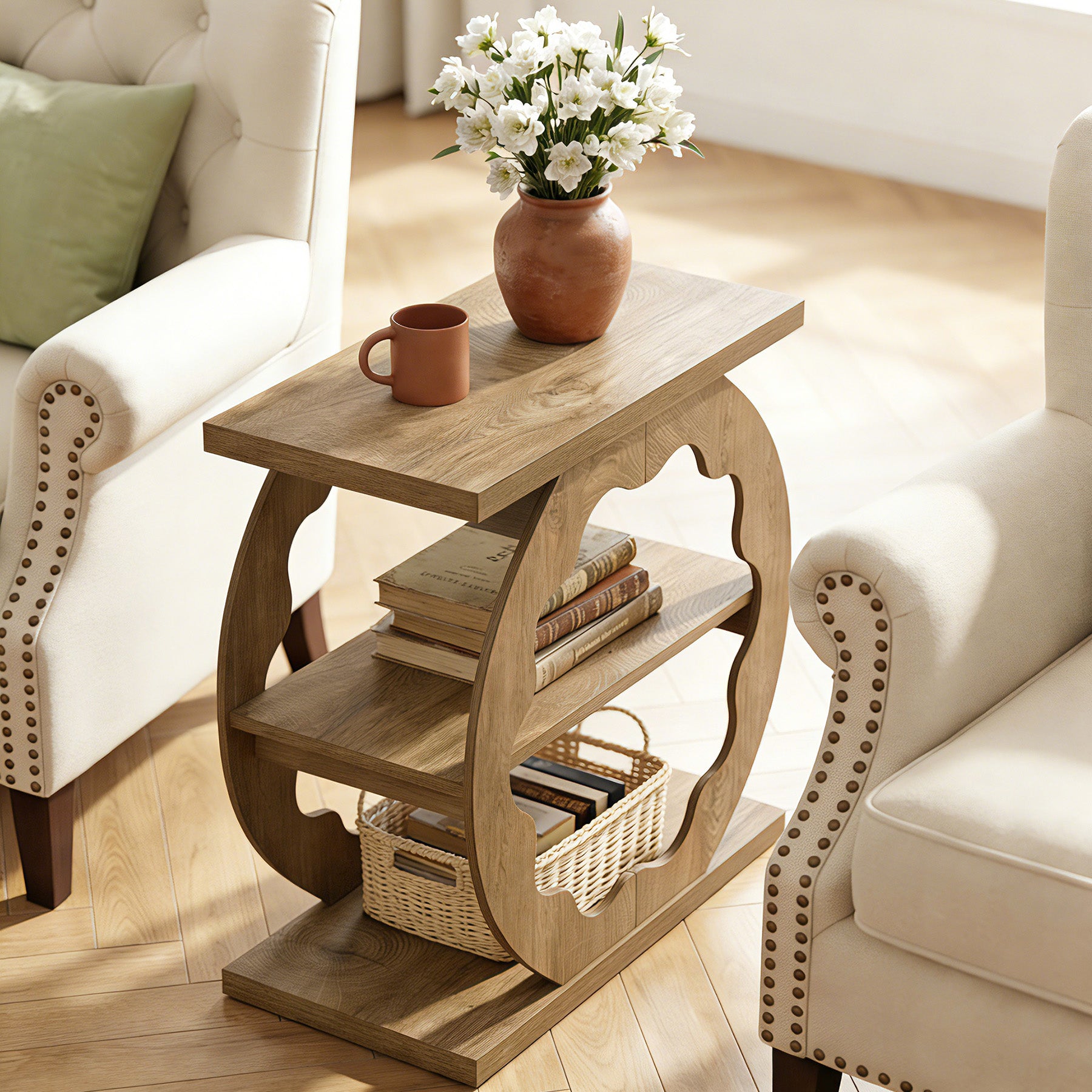 3-Tier End Table with Storage Shelves, Narrow Side Table for Living Room