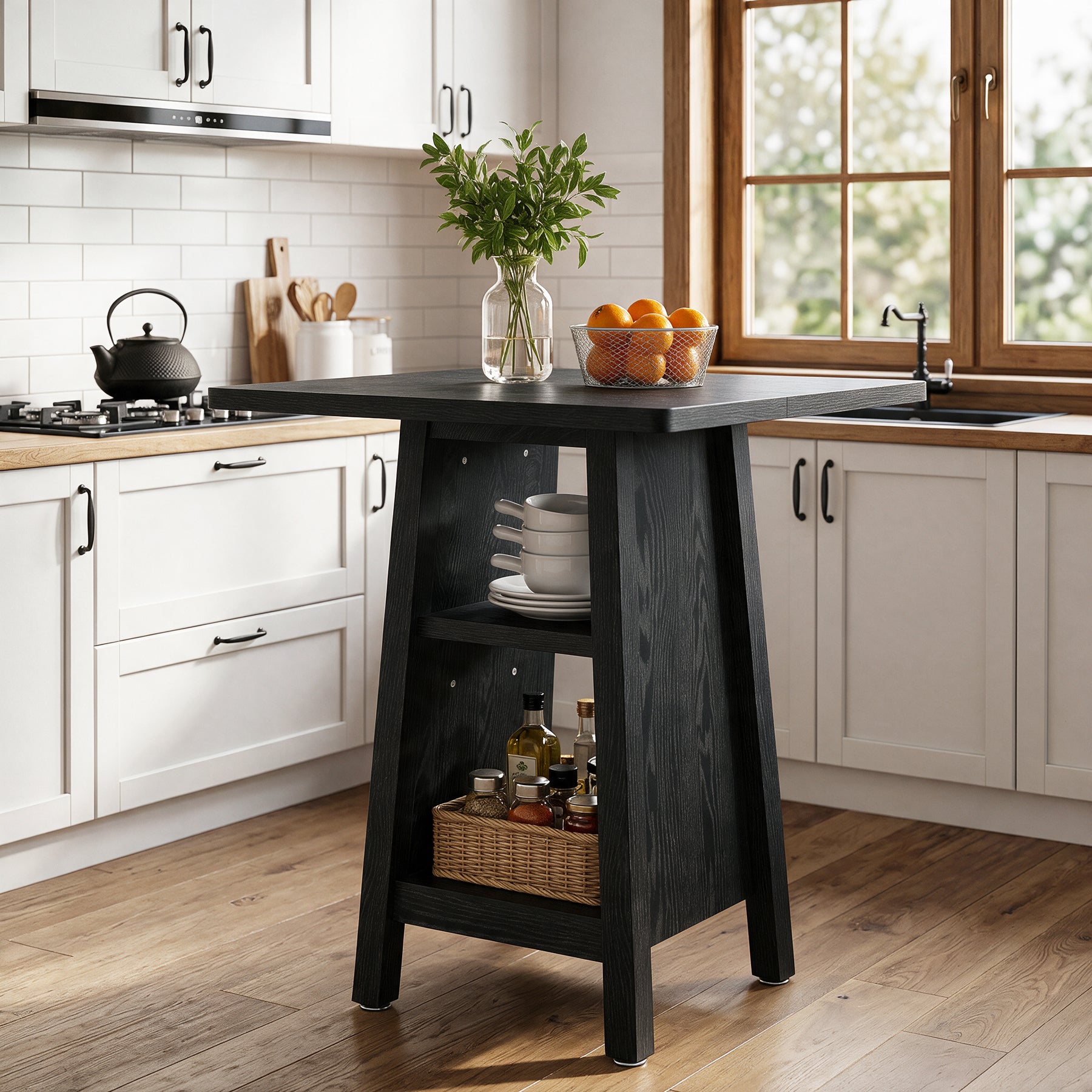 31.5" Kitchen Island with Storage, 3-Tier Square Counter Height Island Table