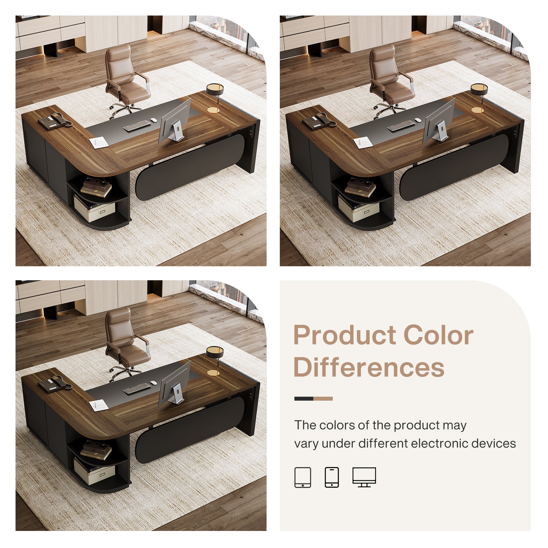 Large 80" L-Shaped Computer Desk with Storage Drawers, Executive Office Workstation