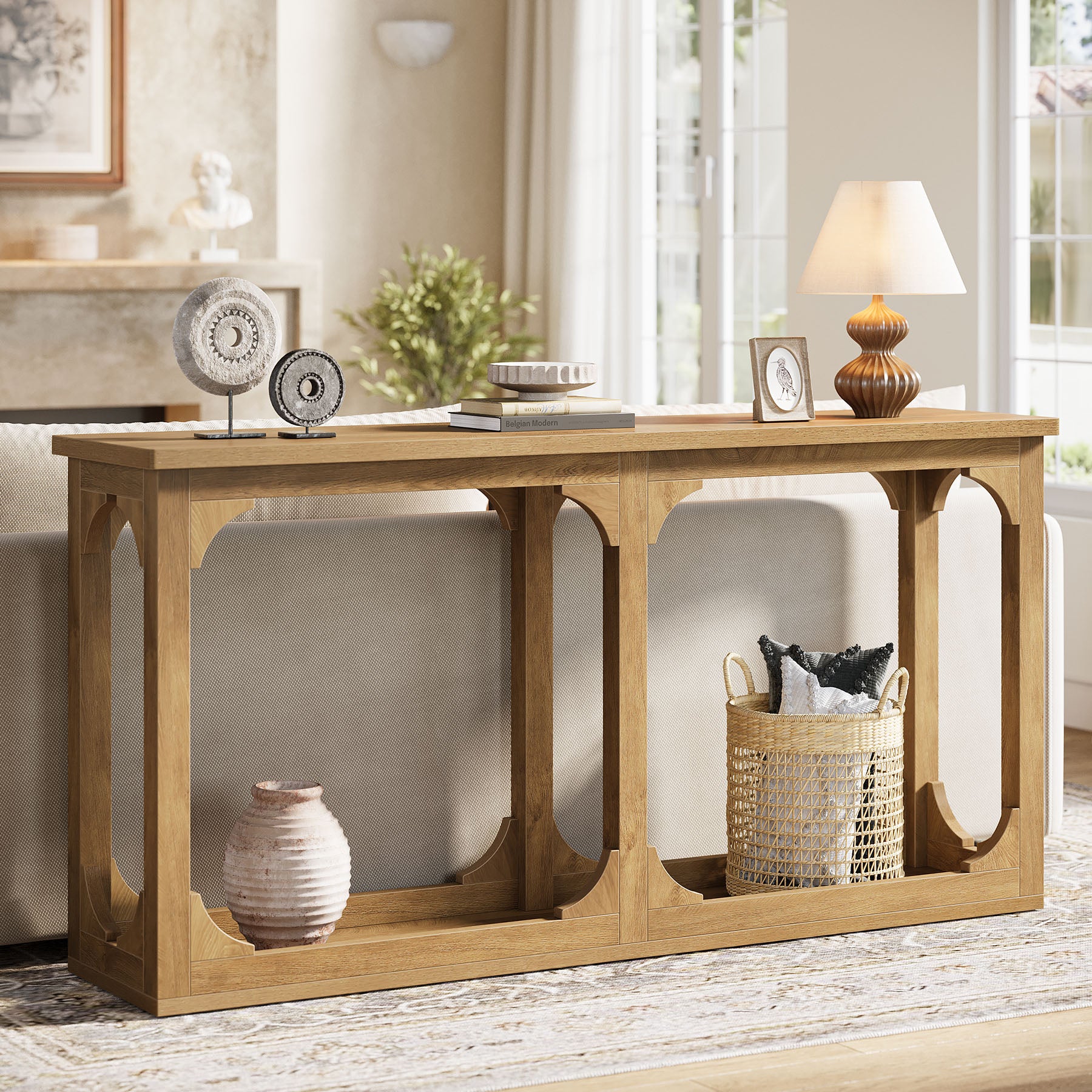 63" Console Table with Storage, Farmhouse Sofa Table Behind Couch
