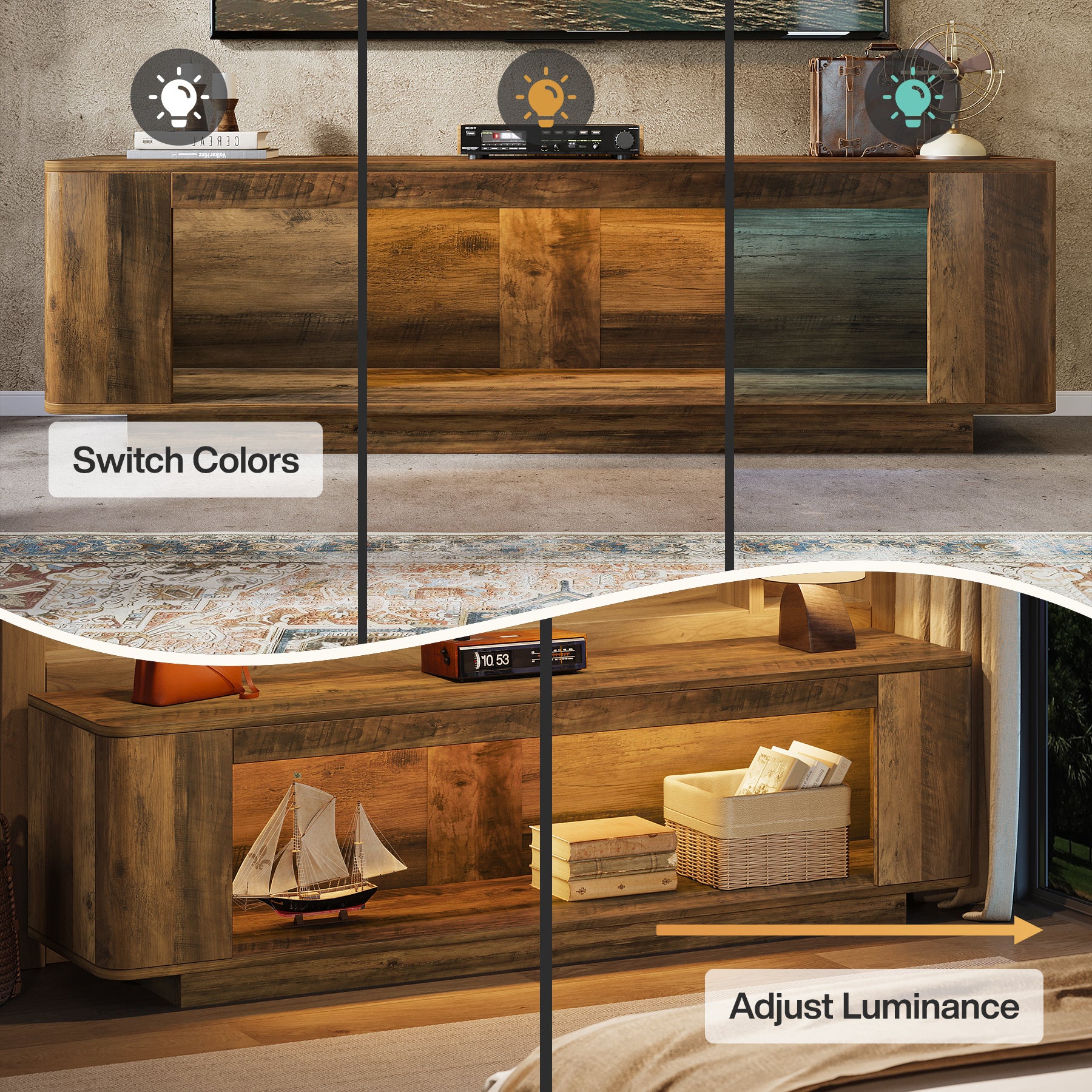 70.9" TV Stand, Entertainment Center with LED Light Strip for 65/70/75/80" TVs