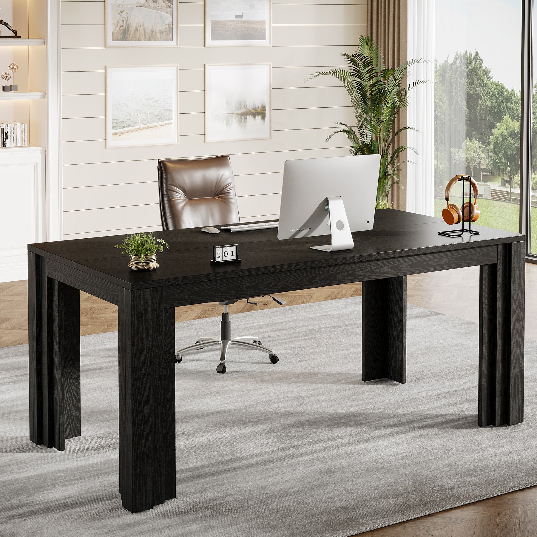 63" Executive Desk, Modern Computer Desk with Heavy Duty Legs for Home Office
