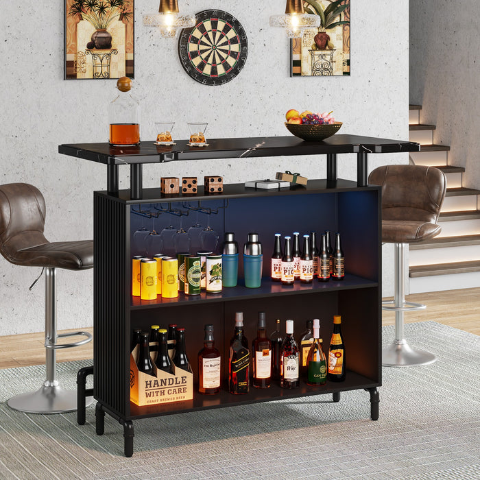 Modern Home Bar Unit, 3-Tier Liquor Bar Table with Faux Marble Top Tribesigns