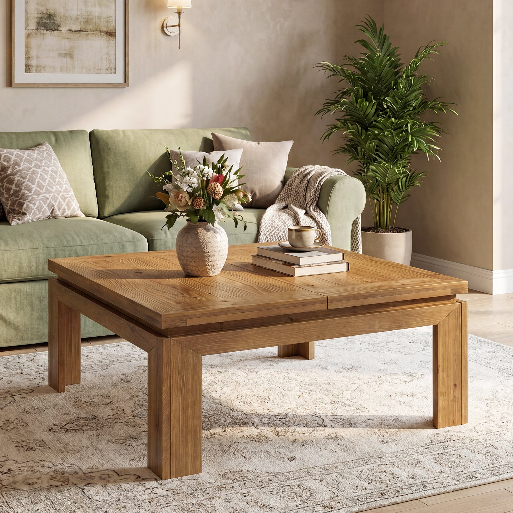Tribesigns 39.4-Inch Square Coffee Table, Solid Wood Living Room Table