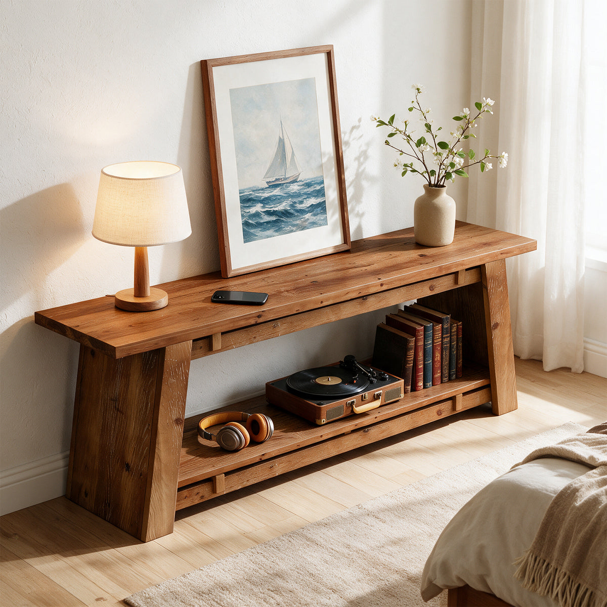 Tribesigns 63" Solid Wood TV Stand with 2-Tier Storage, Farmhouse Media Console for 70" TVs