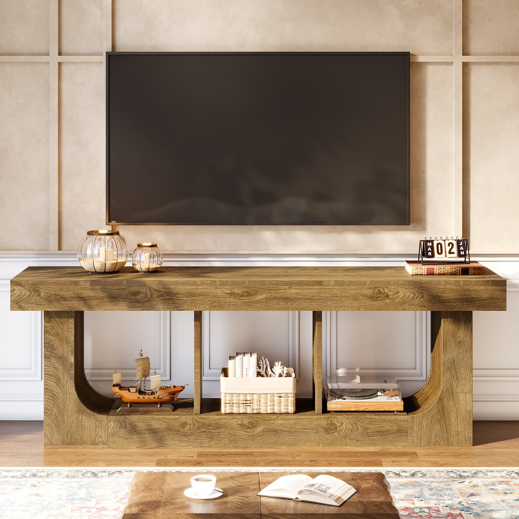 63" TV Stand Entertainment Center with Storage Shelf for 70" TVs