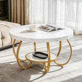 31.5" Round Coffee Table, 2-Tier Modern Center Table with Faux Marble Top & Metal Base 3