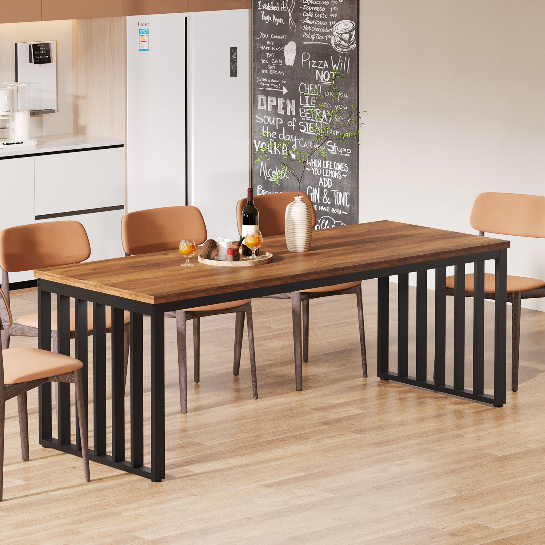 78.74" Dining Table, Rectangle Kitchen Table with Metal Frame for 6-8 Person