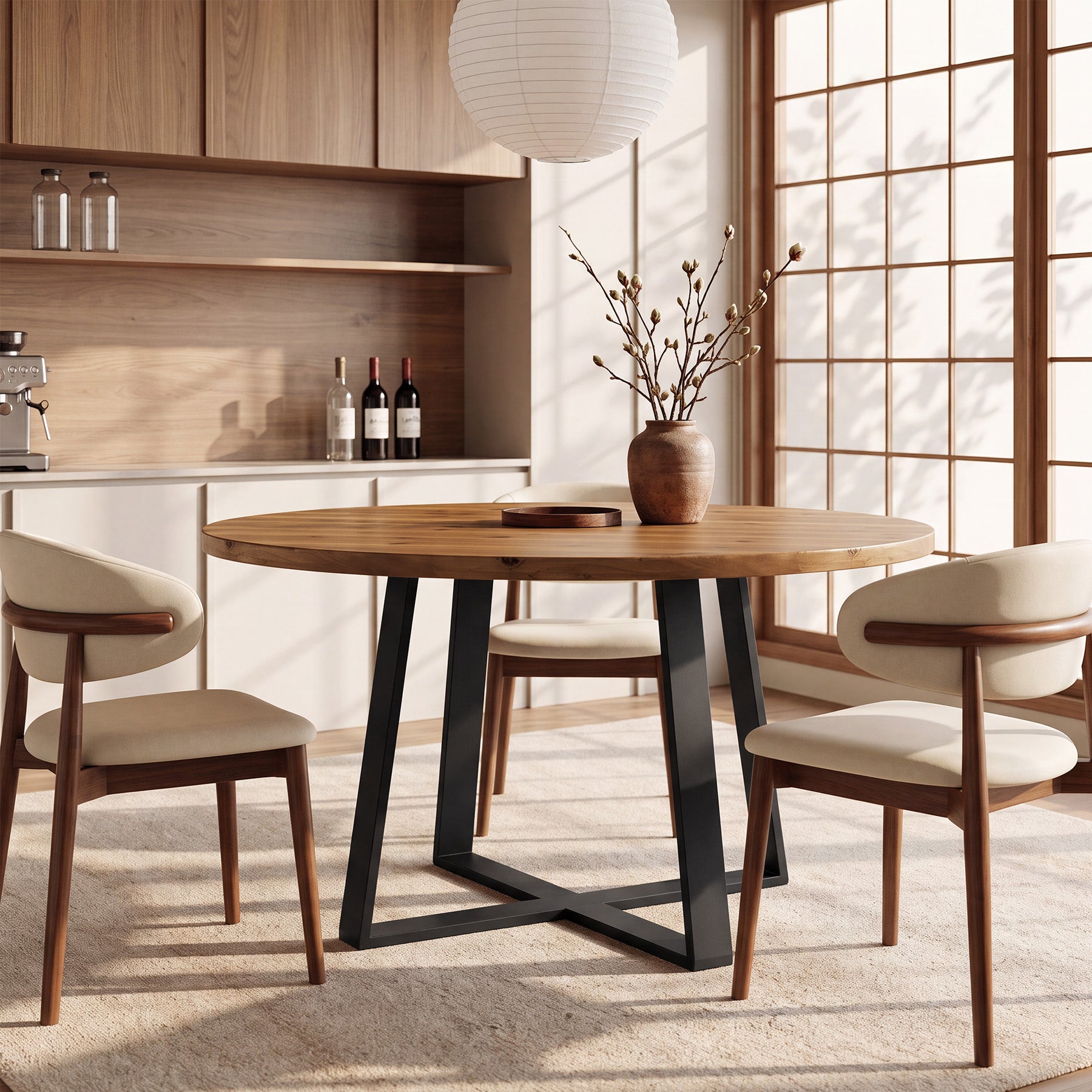 47" Solid Wood Dining Table, Farmhouse Round Kitchen Table for 4-6 People