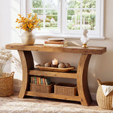 55" Solid Wood Console Table, 3-Tier Entryway Sofa Table with Open Shelves for Entrance 3