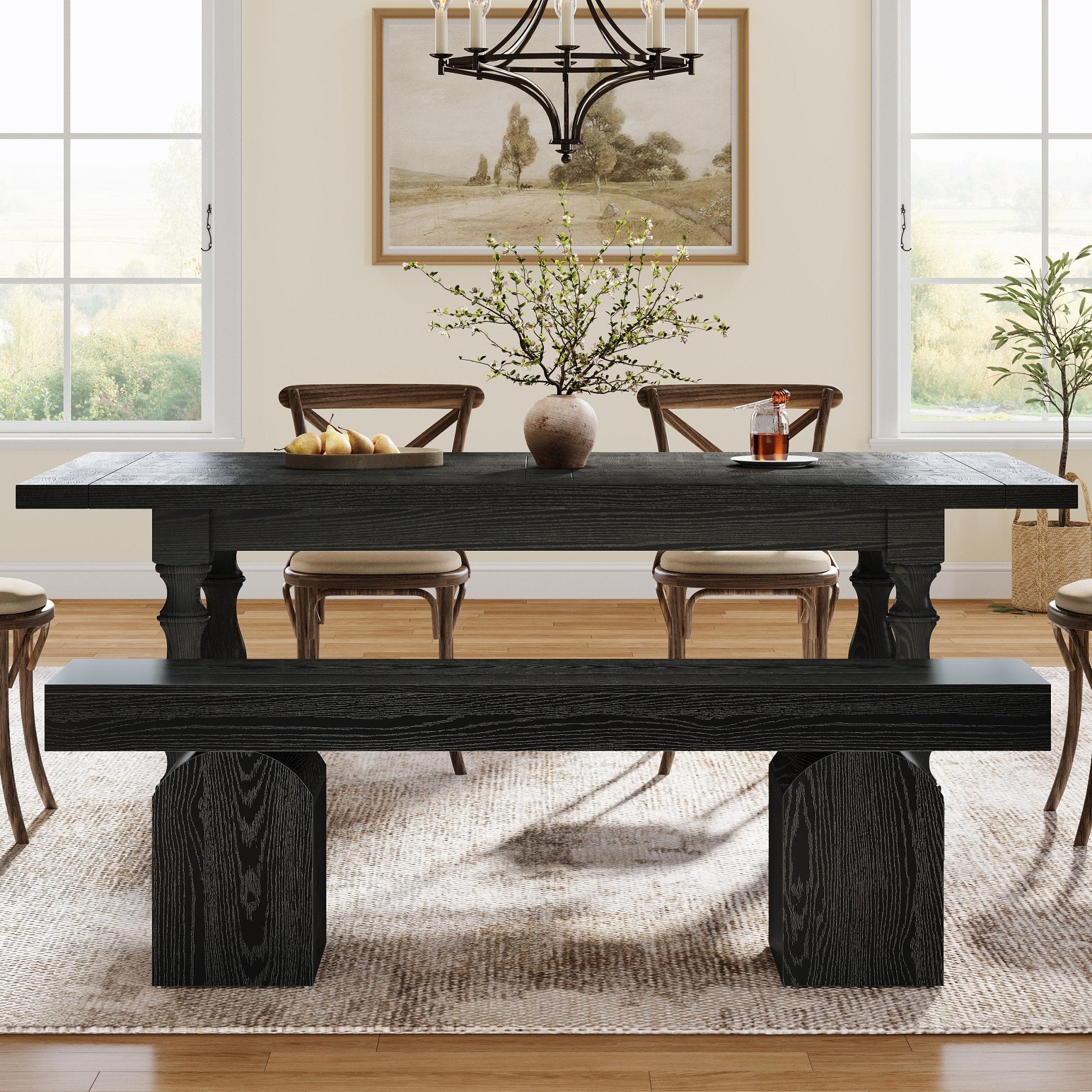 59" Dining Bench, Modern Kitchen Seating with Arched Base for 2 to 3