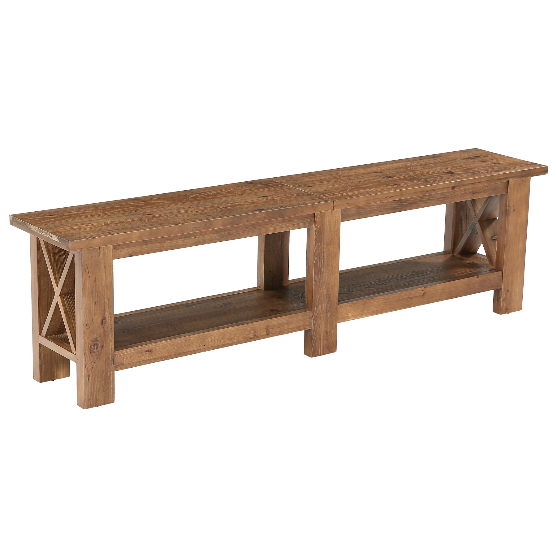 70.87" Solid Wood Entryway Shoe Bench, Farmhouse End of Bed Bench with Storage