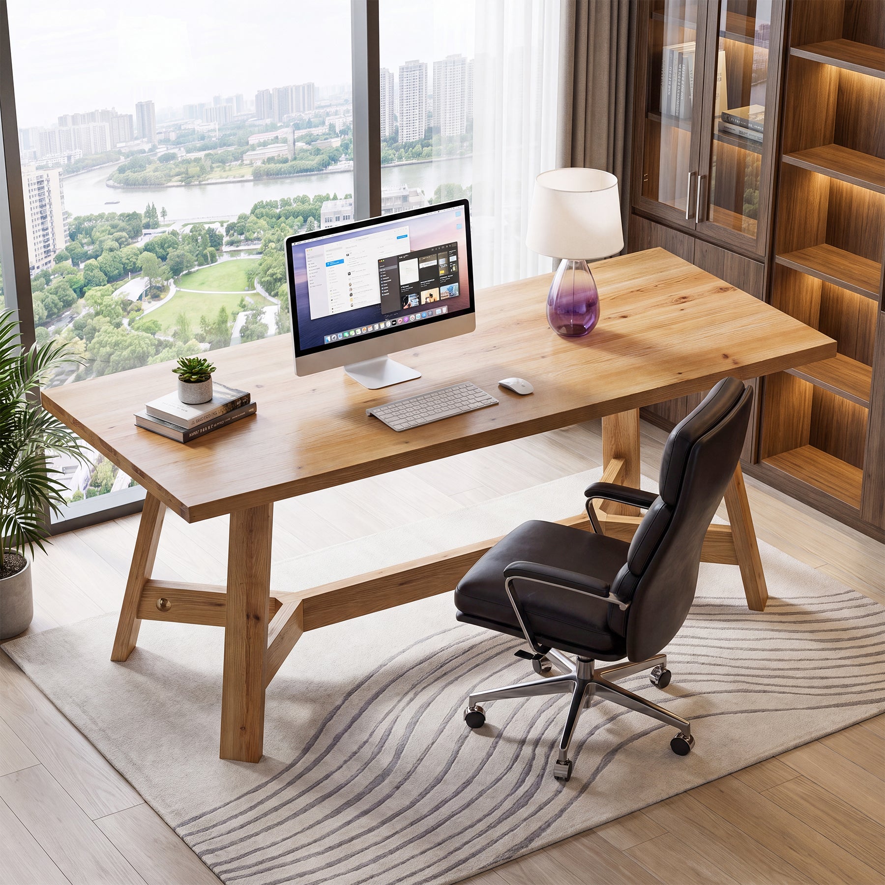 63" Solid Wood Computer Desk, Rectangular Executive Desk Study Table for Home Office