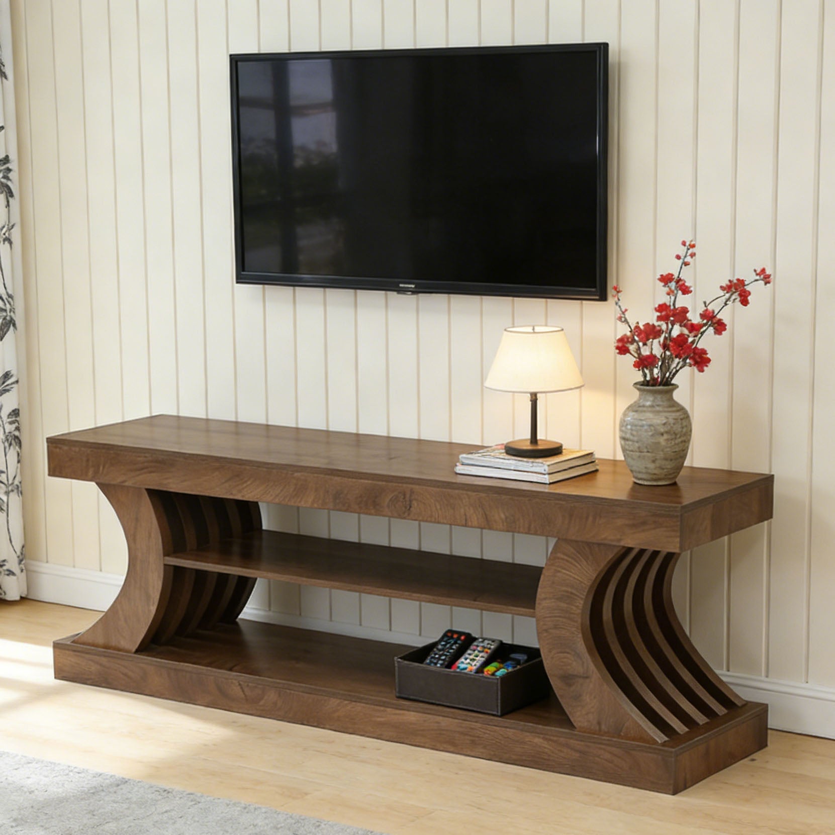 63" TV Stand with 3-Tier Storage Shelf, Entertainment Center for TVs up to 75"