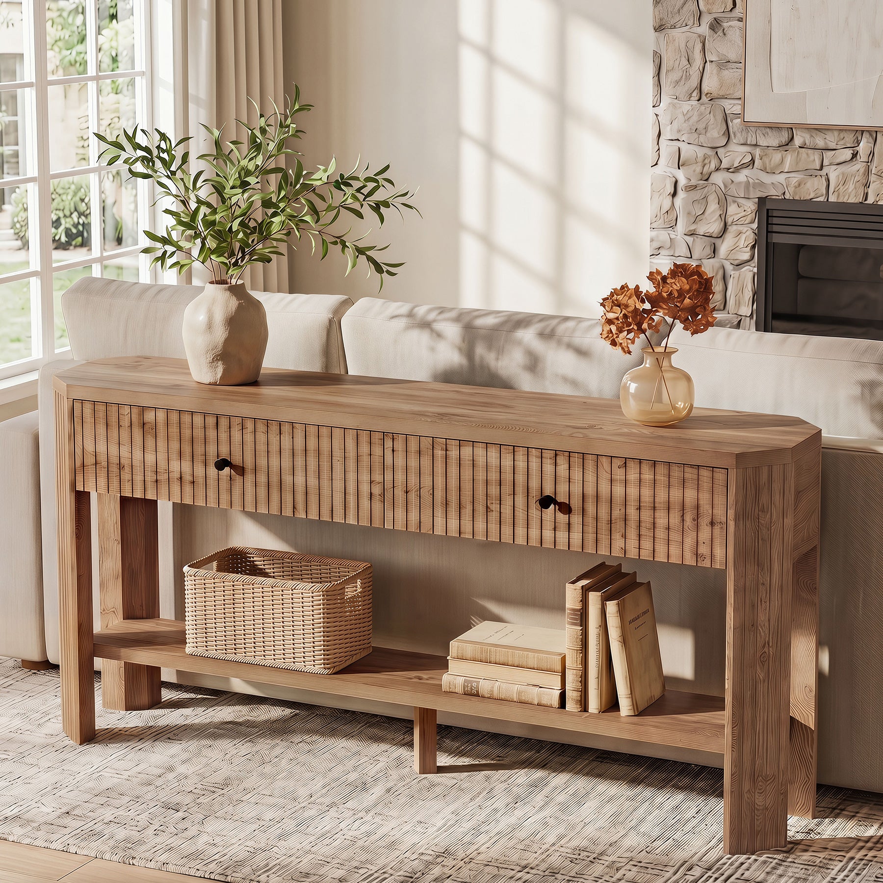 59" Narrow Console Table with 2 Drawers, Entryway Sofa Table with Storage Shelf for Hallway & Living Room