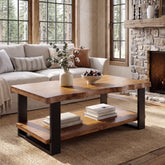 47" Solid Wood Coffee Table, 2-Tier Vintage Center Table for Living Room 3