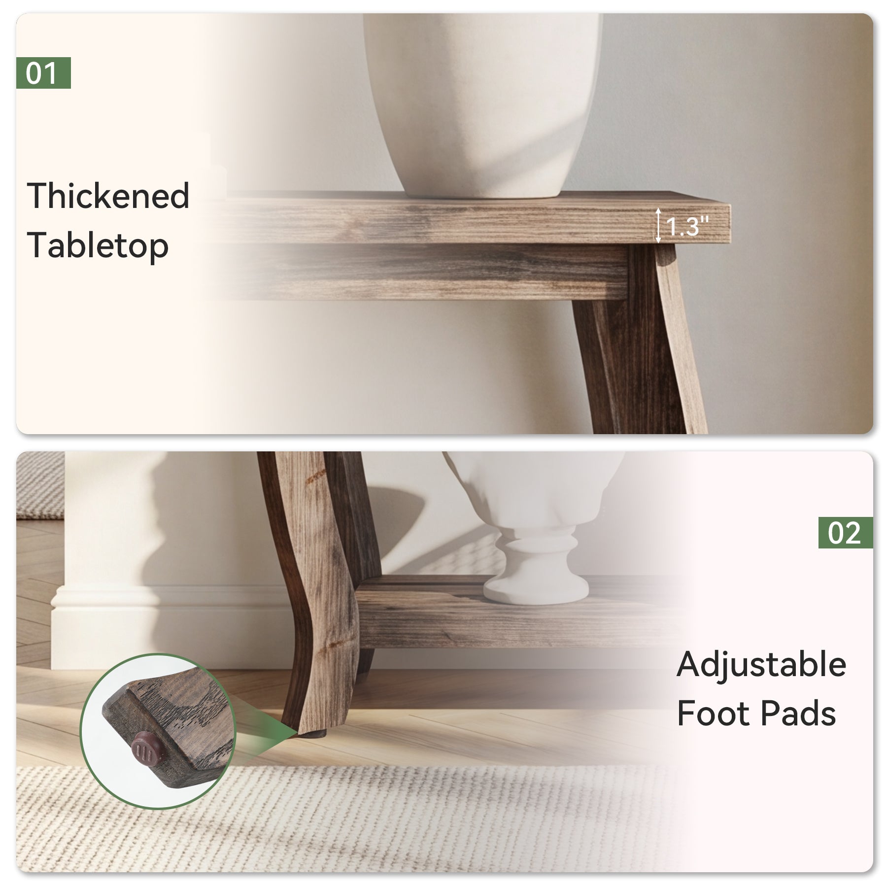41.3" Solid Wood Console Table for Entryway, 2-Tier Sofa Table with Curved Legs
