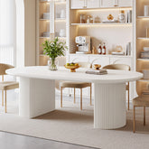 63" Oval Dining Table For 4-6, Modern Kitchen Table With Fluted Wooden Base 3