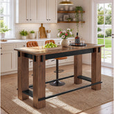 63" Farmhouse Industrial Kitchen Island with Footrest, Counter Height Solid Wood 3