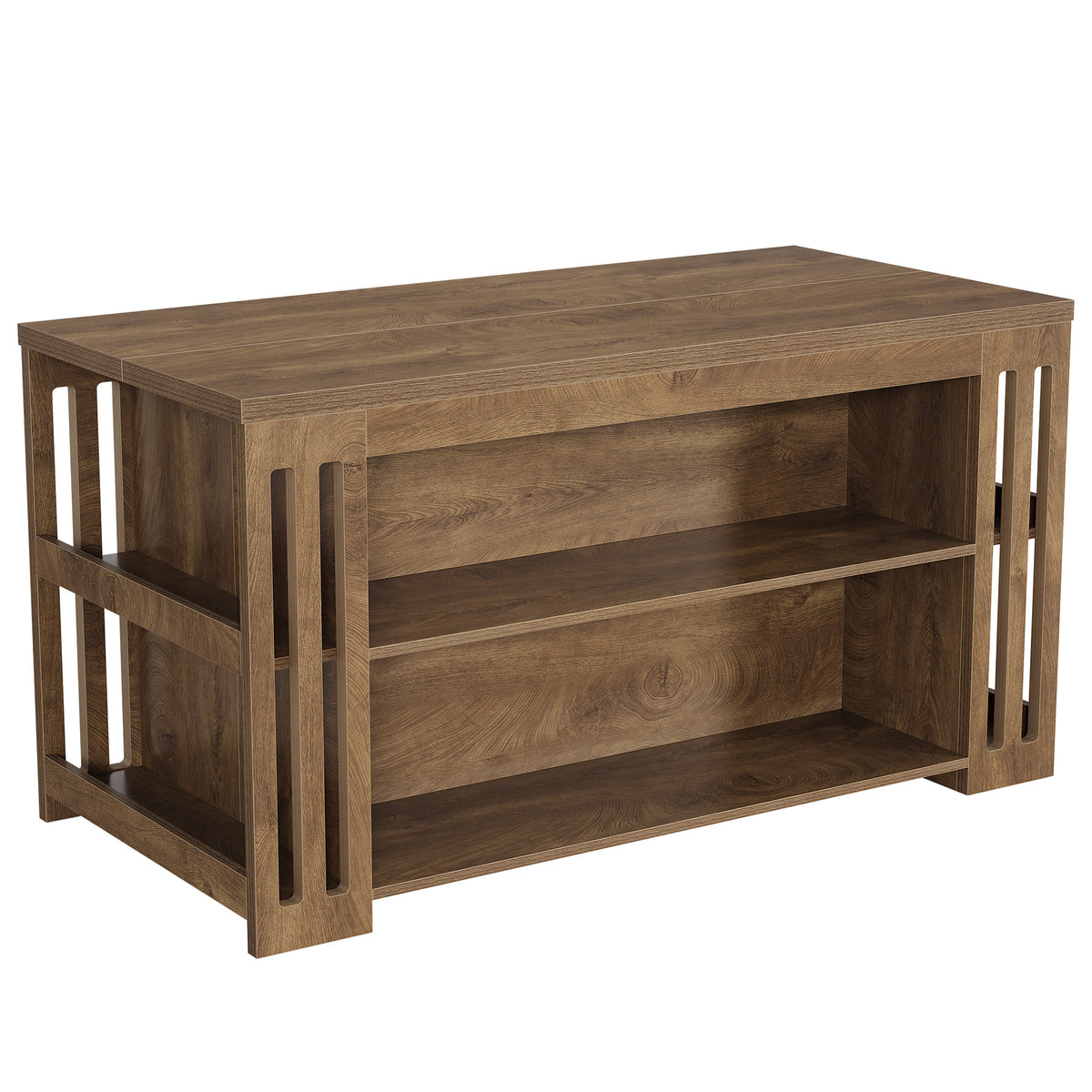 63" Farmhouse Kitchen Island with Storage Shelves, Counter Height Island Table