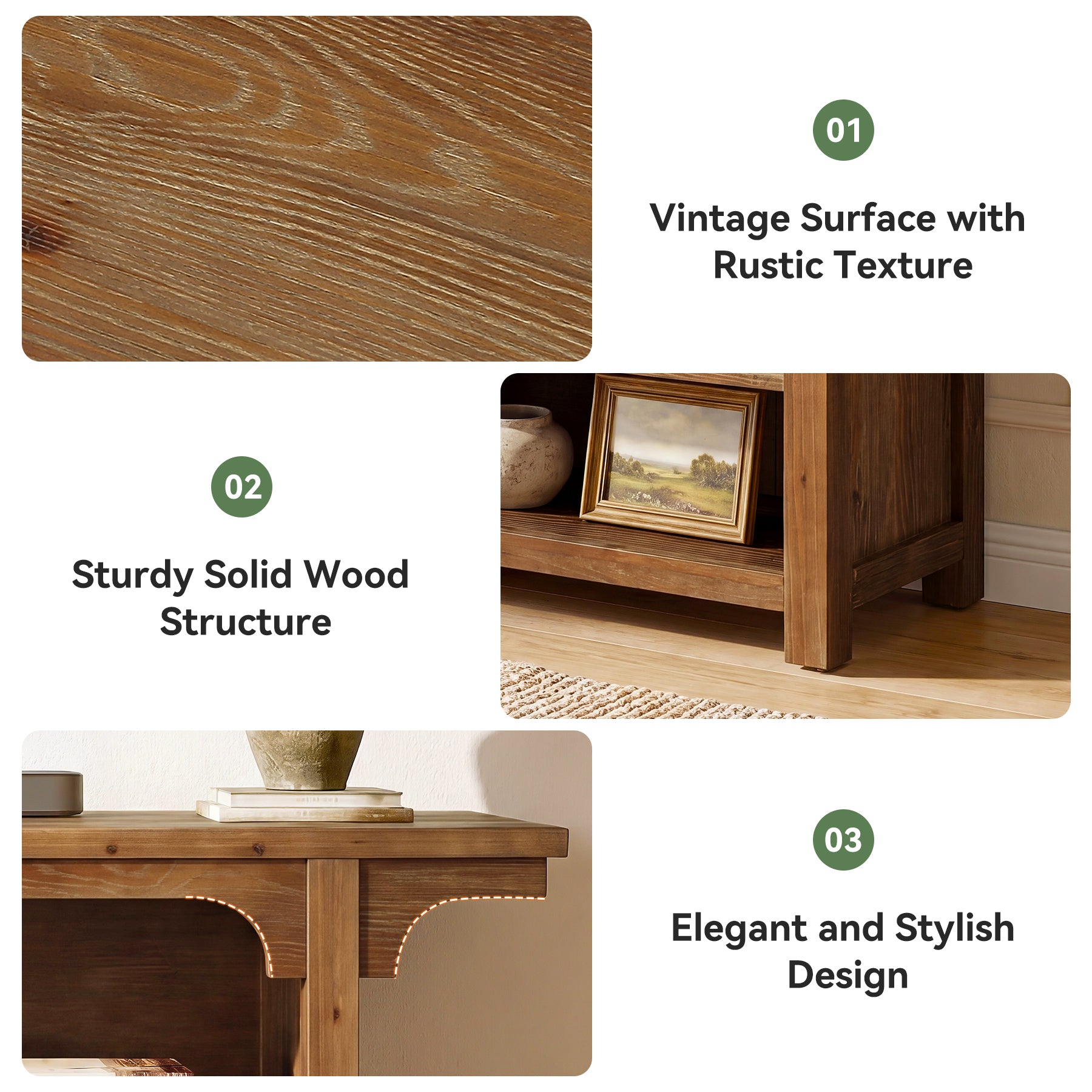 63" Solid Wood TV Stand for 55/65/70"TVs, Farmhouse Entertainment Center with 3 Storage