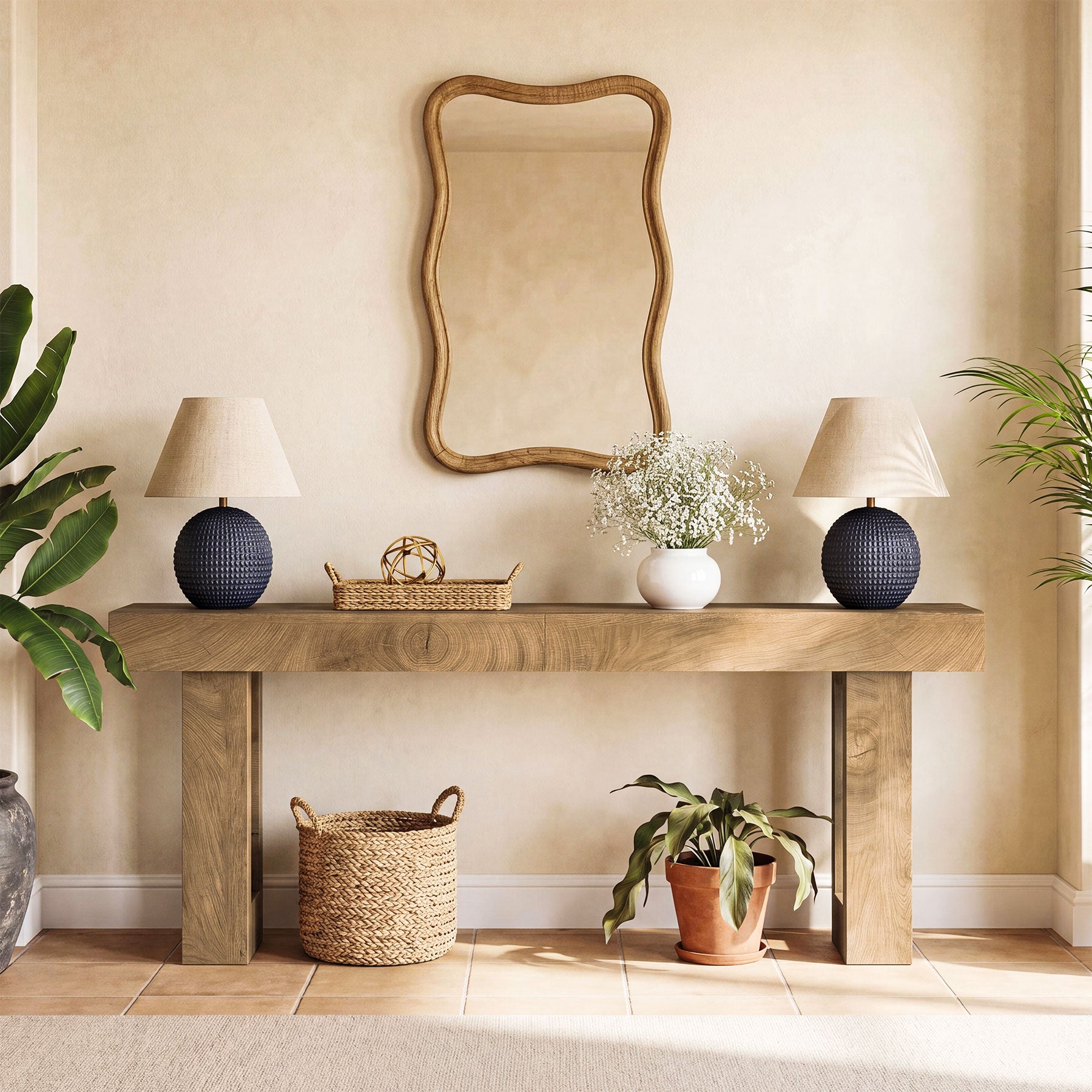 Wooden Sofa Table, 63-Inch Modern Console Table For Living Room