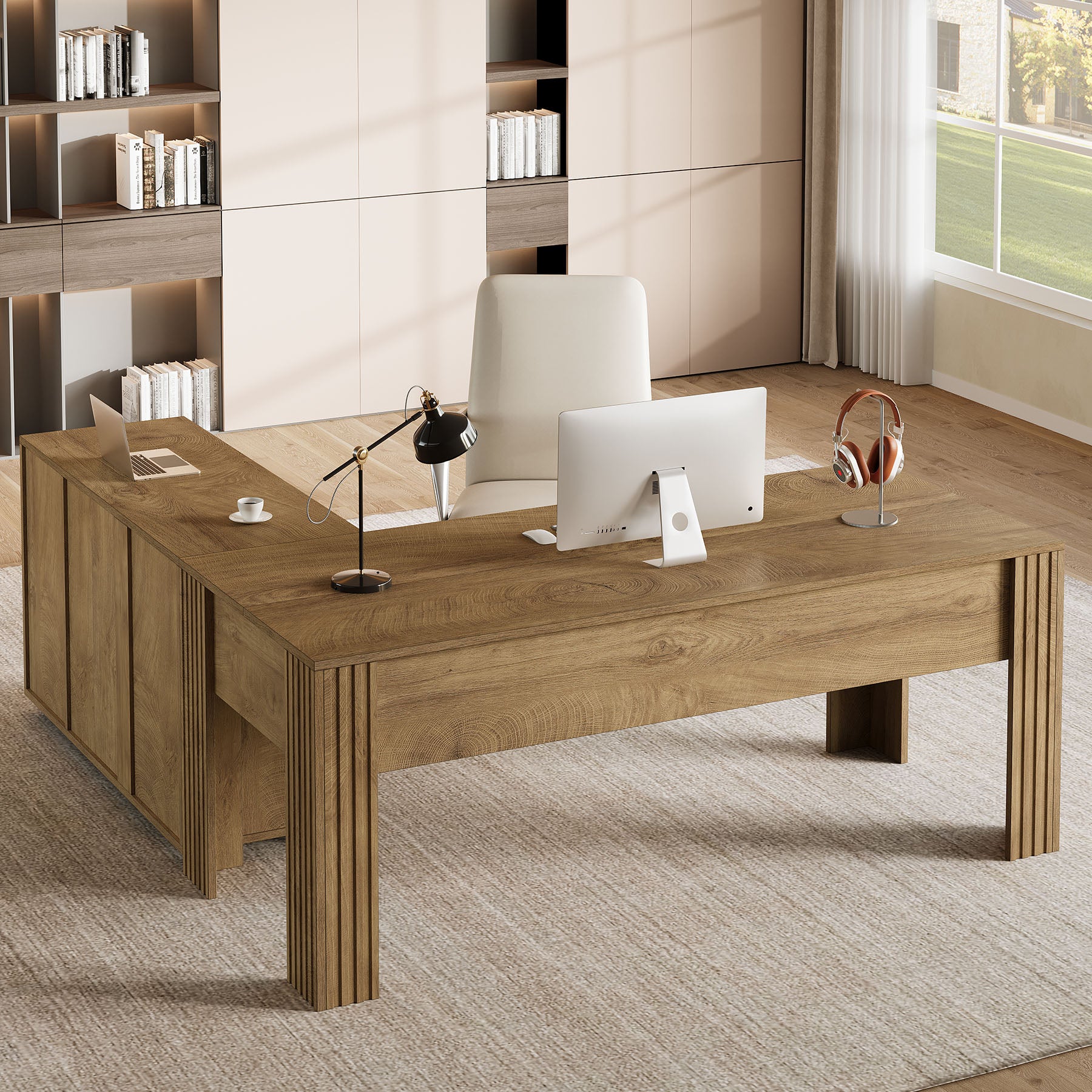 Reversible L-Shaped Executive Desk, 63" Computer Desk with Mobile File Cabinet for Home Office