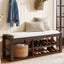 55" Solid Wood Shoe Storage Bench, Upholstered Entryway Bench with Removable Cushion