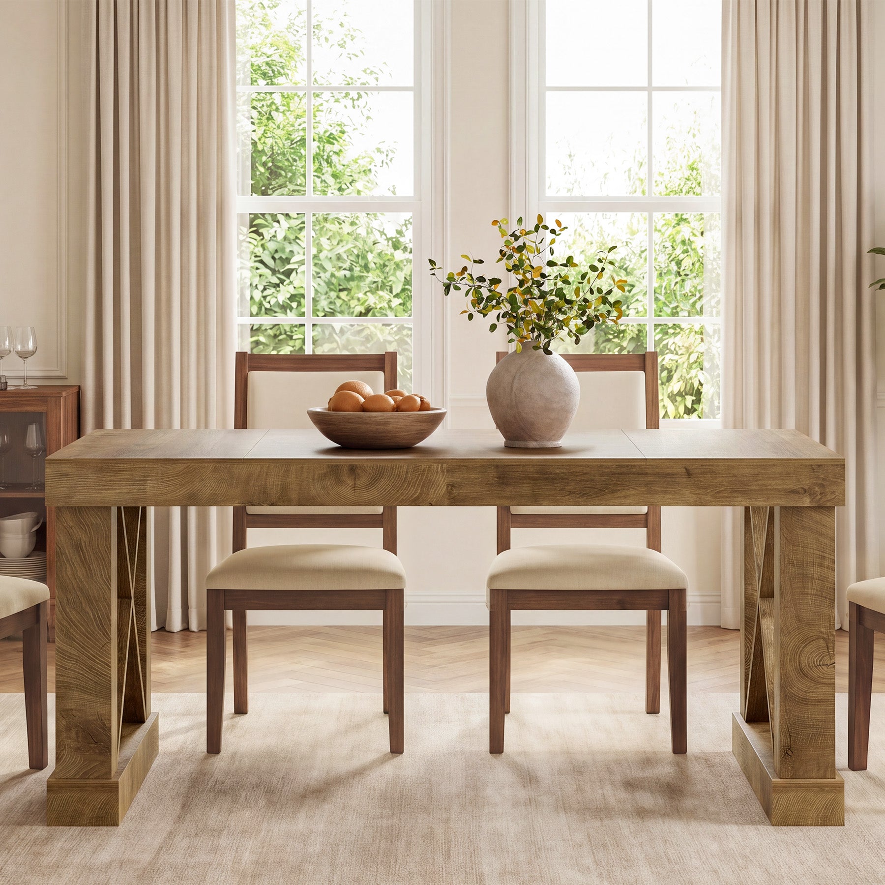 63" Farmhouse Dining Table for 4-6 People, Rectangular Wood Kitchen Table with Heavy-Duty X Legs
