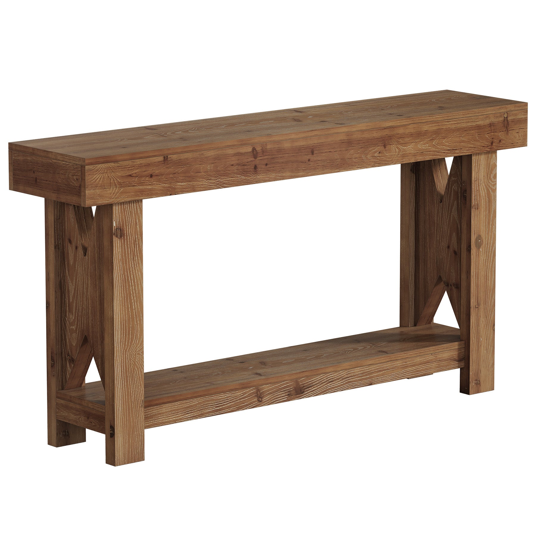 63" Solid Wood Console Table, 2-Tier Entryway Sofa Table with X-Shaped Support Frame