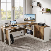 L - Shaped Executive Desk, 70.87" Office Desk with Storage Cabinet Tribesigns 3