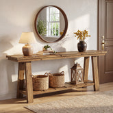 79" Solid Wood Console Table, Long Farmhouse Entryway Table with 2-Tier Storage Shelf 3