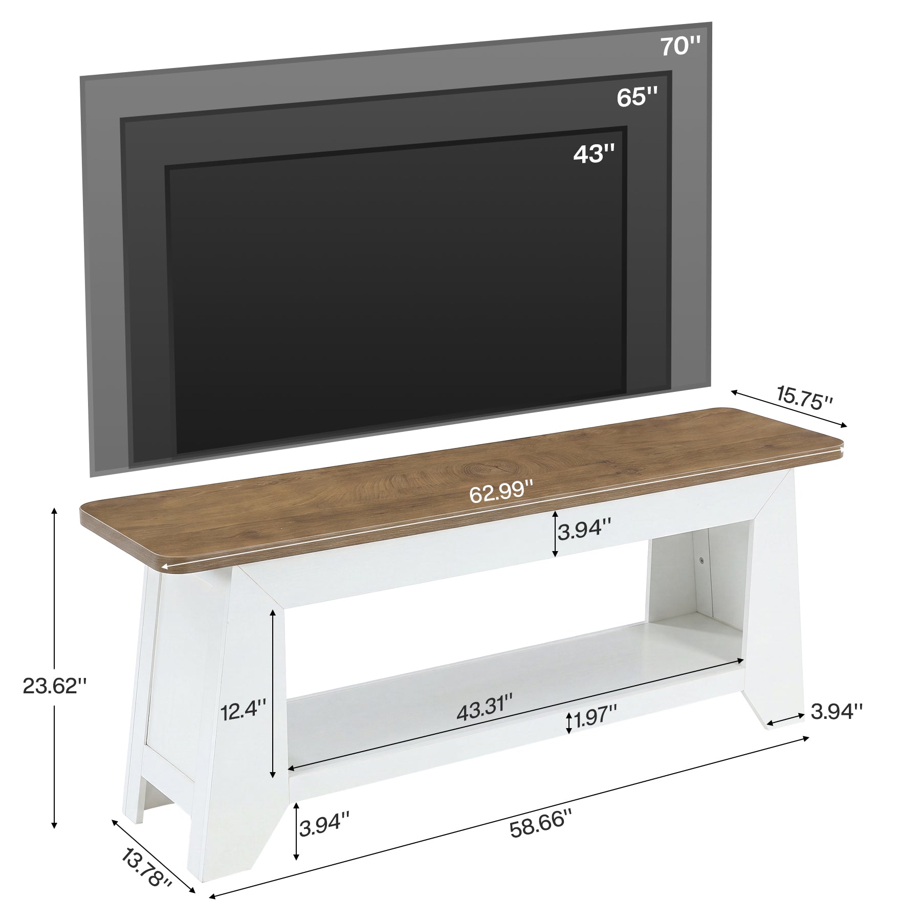 63" Farmhouse TV Stand, Entertainment Center with Storage for Up to 70" TVs