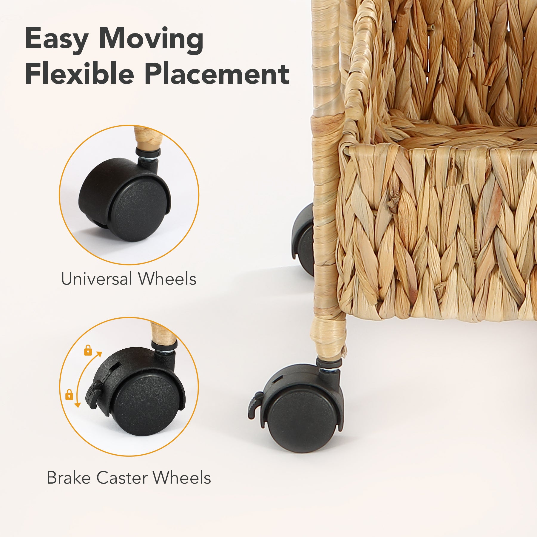 3-Tier Water Hyacinth Rolling Cart, Utility Storage Cart with Wheels for Bathroom Kitchen