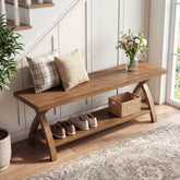 47.2-Inch Solid Wood Entryway Bench with Shoe Storage, 2-Tier Rustic Indoor End of Bed Bench 3