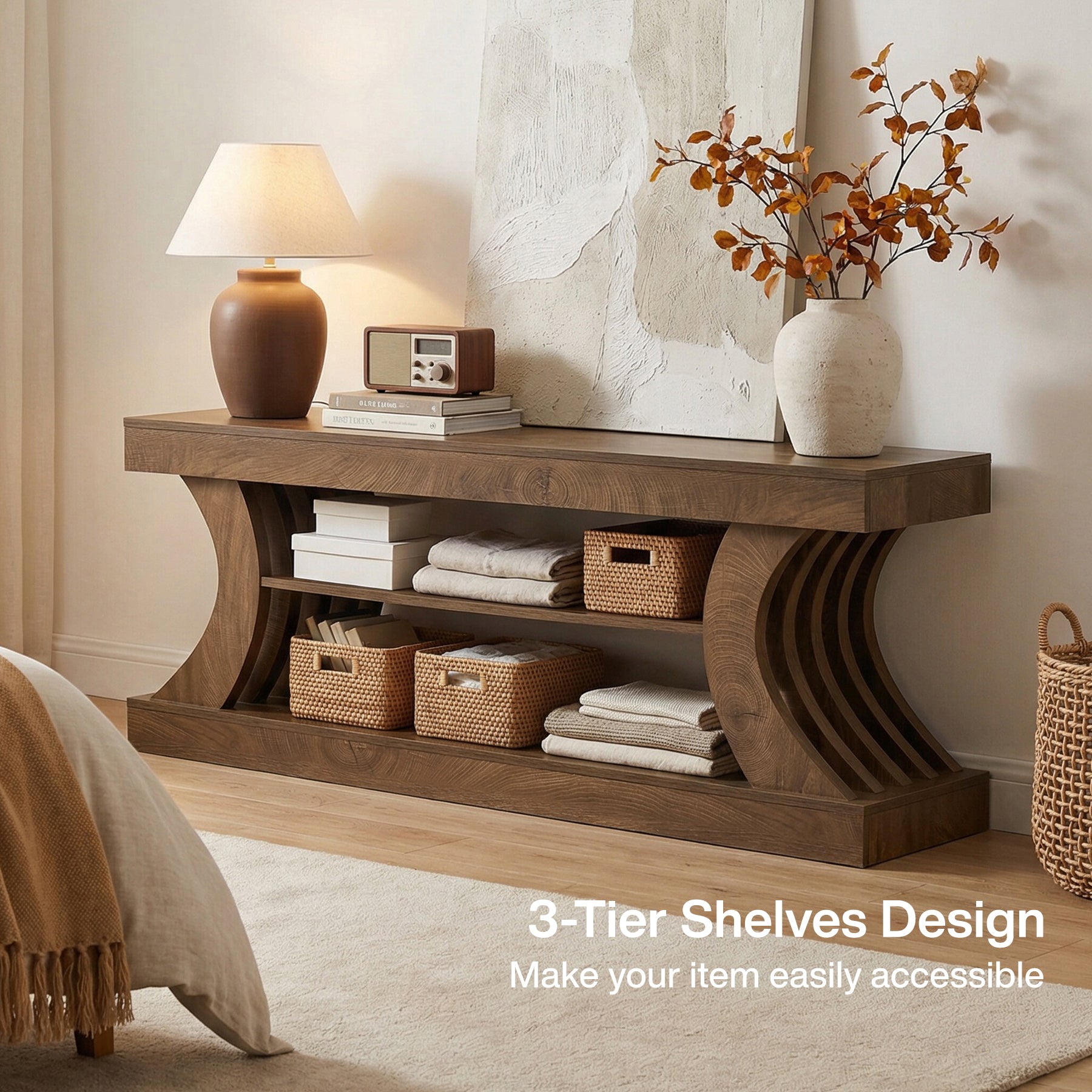 63" Console Table, 3-Tier Entryway Table with Storage for Living Room