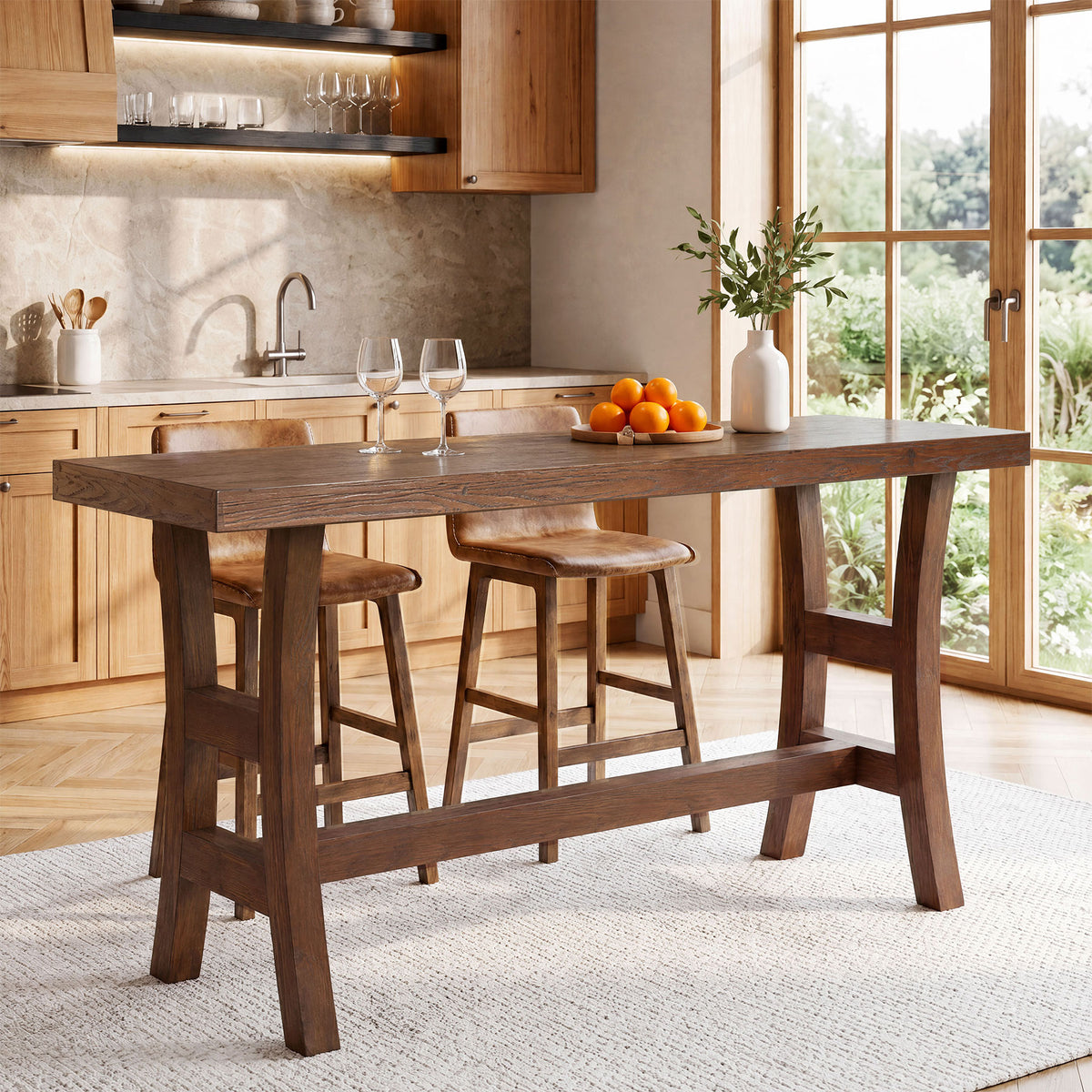Tribesigns 63-Inch Bar Table, Solid Wood Counter Height Pub Table for Kitchen Dining Bistro (Without Chair)