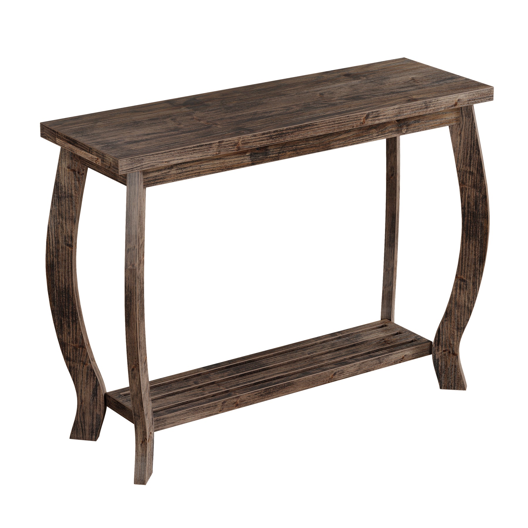 41.3" Solid Wood Console Table for Entryway, 2-Tier Sofa Table with Curved Legs