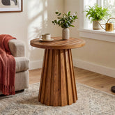 20" Round Side Table, Solid Wood End Table with Fluted Base for Living Room 3