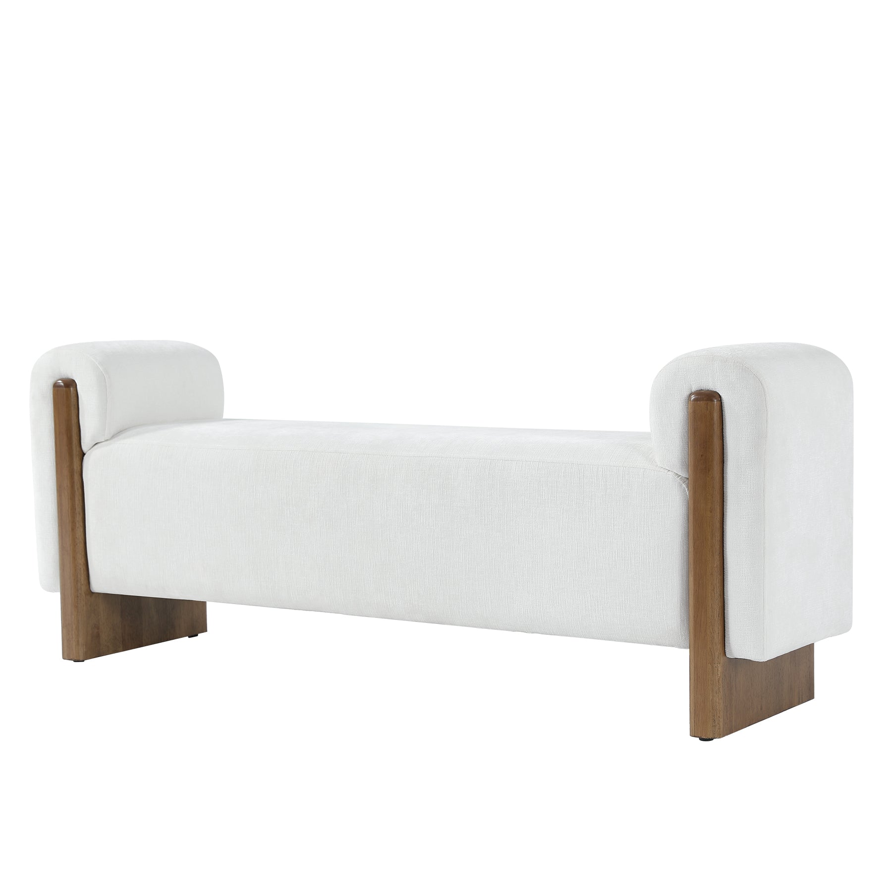 55" End of Bed Bench with Arms, Modern Upholstered Bedroom Bench, Solid Wood Base