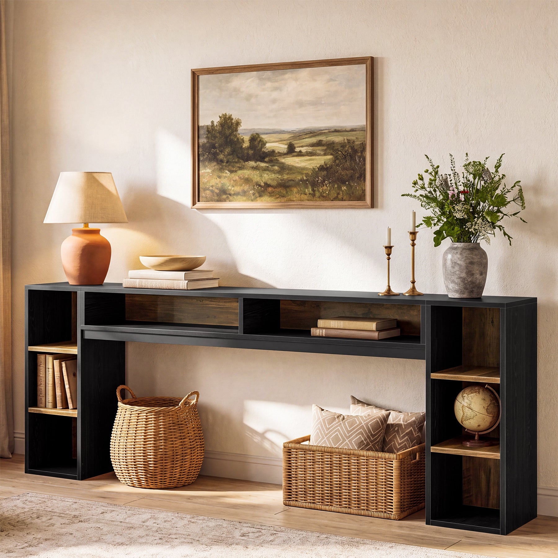 86.61" Console Table, Narrow Entryway Table with Open Storage Shelf for Hallway, Living Room